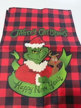 Grinch Holiday Plaid table runner  - Red & Black with Green Grinch 13x72 inches